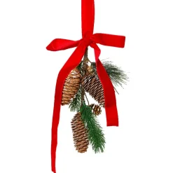 KAEMINGK Suspension décorative (H26 cm) Pomme de pin et nœud en velours Rouge New