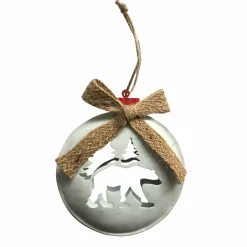 Feeric Lights & Christmas Suspension de fête (H12 cm) Rond Ours blanc et noeud en jute Argent