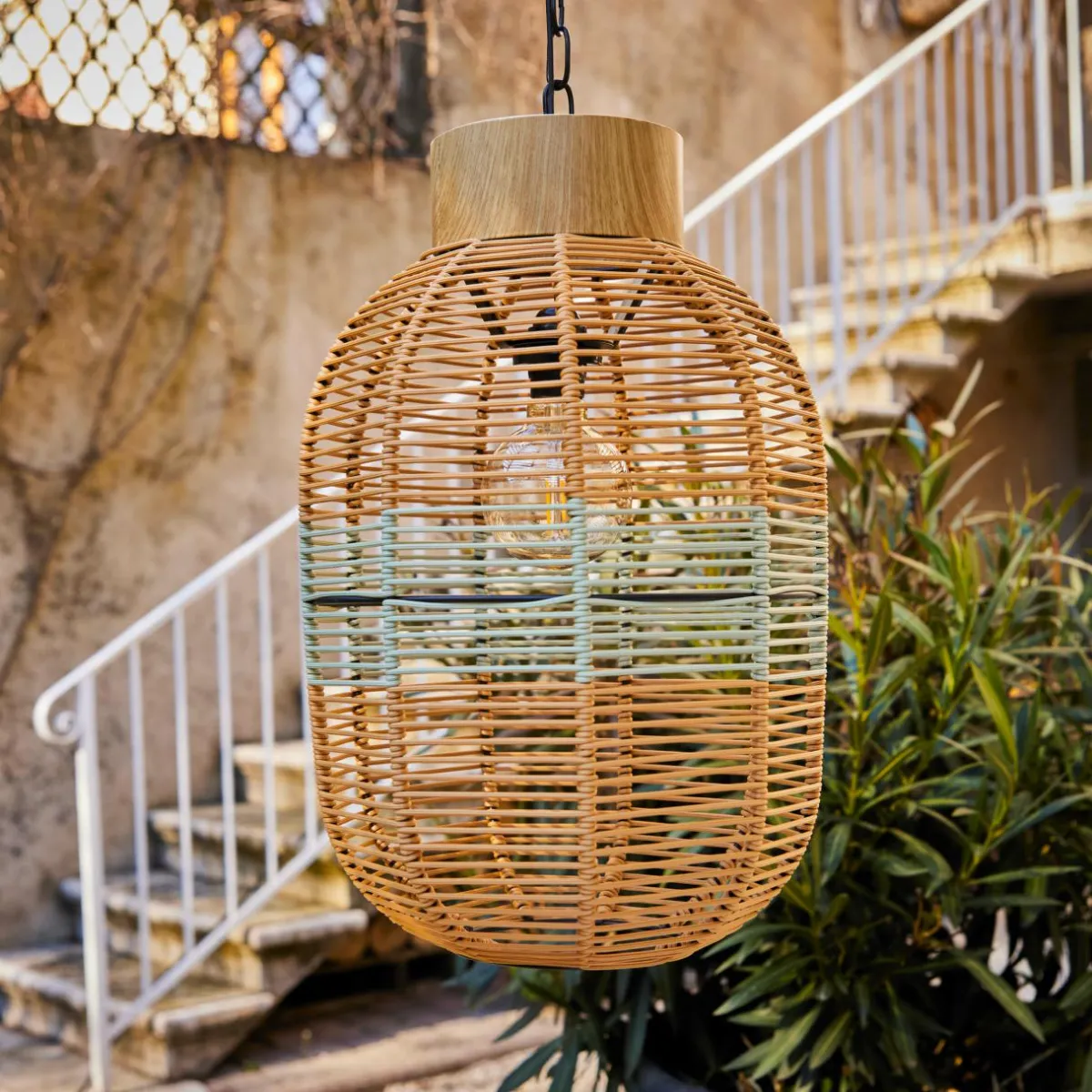 #N/A Suspension de jardin solaire résine tressée LED (D27 cm) Toscane Vert Clearance