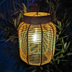#N/A Suspension de jardin solaire résine tressée LED (D20 cm) Toscane Vert New