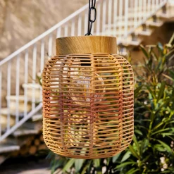 #N/A Suspension de jardin solaire résine tressée LED (D20 cm) Toscane Terracotta Orange