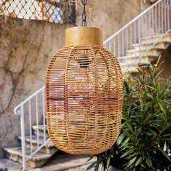 #N/A Suspension de jardin solaire résine tressée LED (D27 cm) Toscane Terracotta Orange Clearance