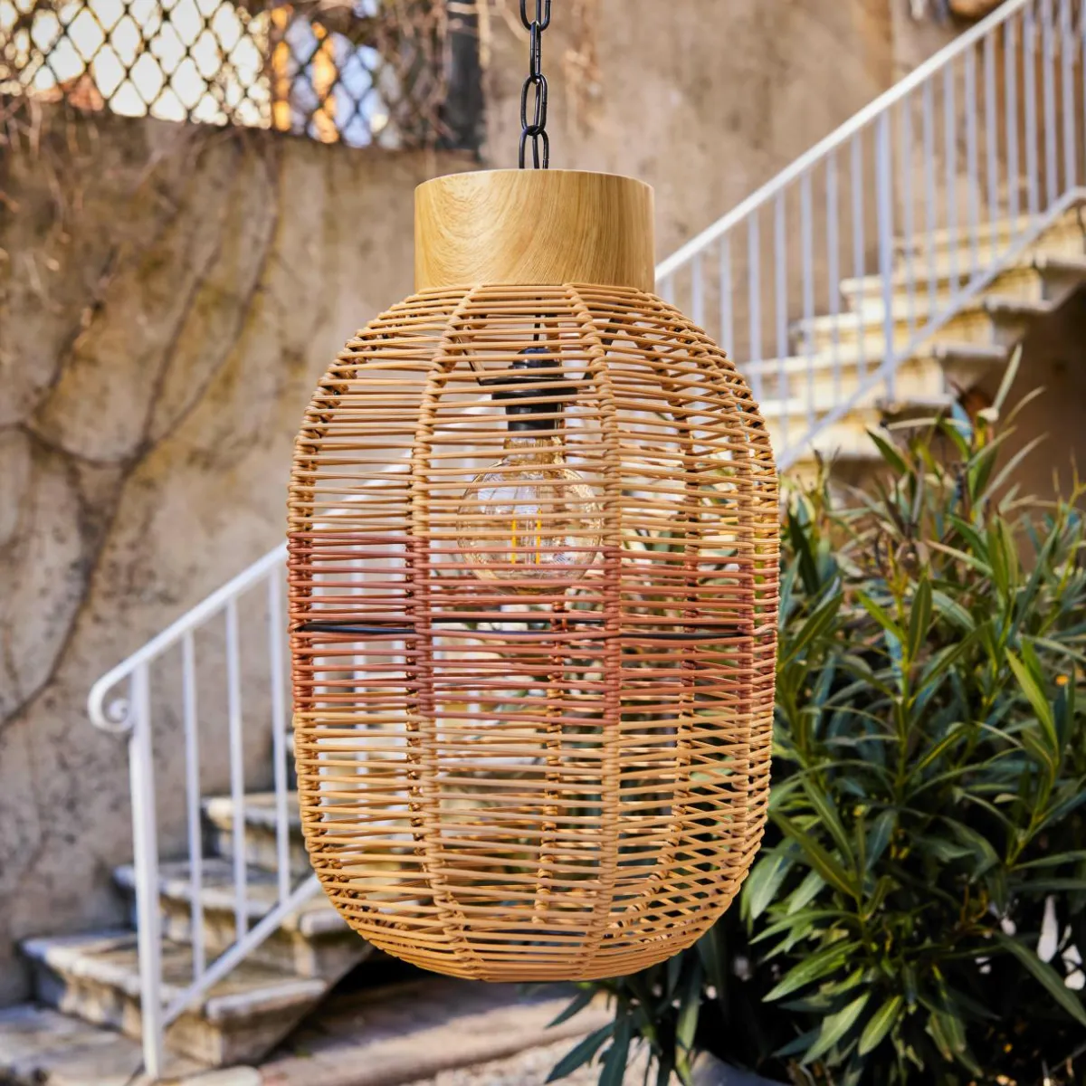#N/A Suspension de jardin solaire résine tressée LED (D27 cm) Toscane Terracotta Orange Clearance