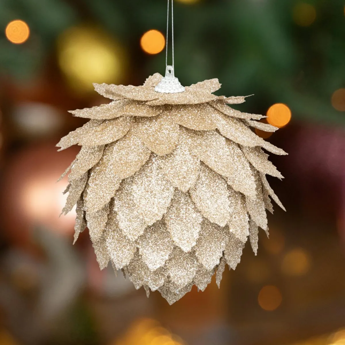 JJA Suspension de Noël (D10 cm) Feuilles enneigées Champagne Or Discount