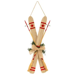 JJA Suspension de Noël en bois (H45 cm) Paire de ski Naturel New
