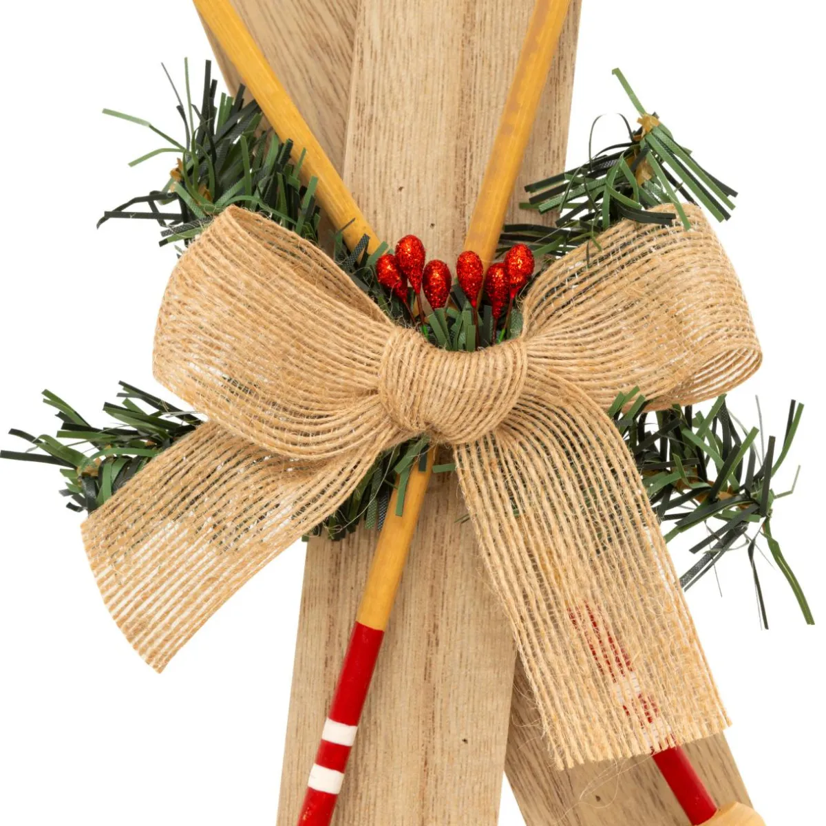 JJA Suspension de Noël en bois (H45 cm) Paire de ski Naturel New