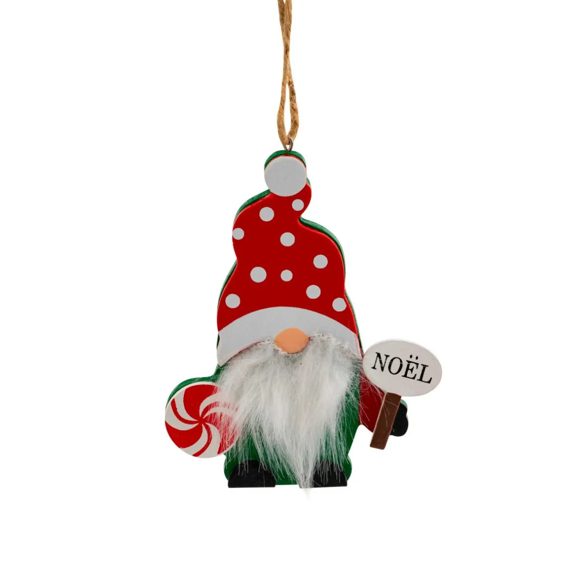 JJA Suspension de Noël en bois (H11 cm) Lutin longue barbe Blanche Multicolore Outlet