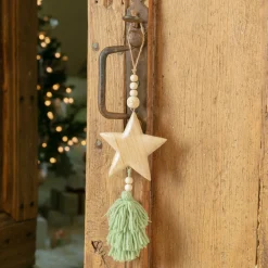 KAEMINGK Suspension de Noël en bois (H25 cm) Étoile en bois Vert Discount