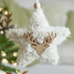 KAEMINGK Suspension de Noël en bois (H15 cm) Étoile fourrure Blanc New