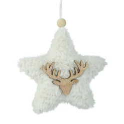 KAEMINGK Suspension de Noël en bois (H15 cm) Étoile fourrure Blanc New