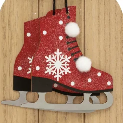 JJA Suspension de Noël en bois (H50 cm) Luge et patins à glace Naturel New