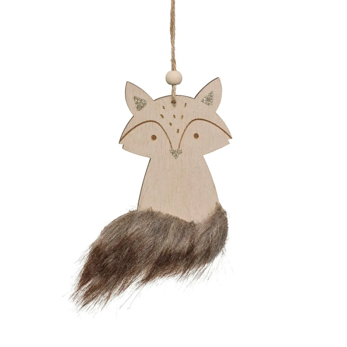 JJA Suspension de Noël en bois (H12 cm) Renard douce fourrure Marron Hot