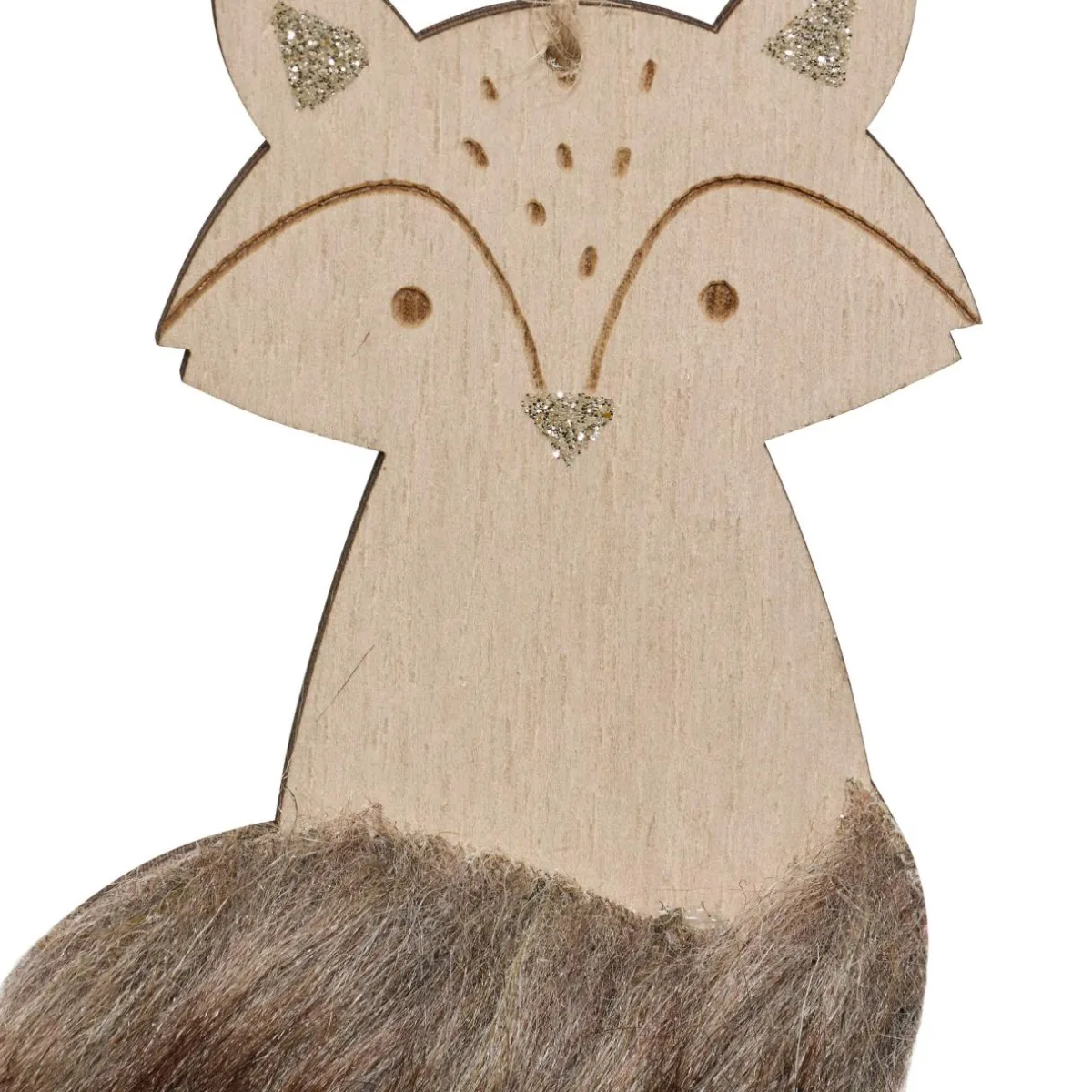 JJA Suspension de Noël en bois (H12 cm) Renard douce fourrure Marron Hot