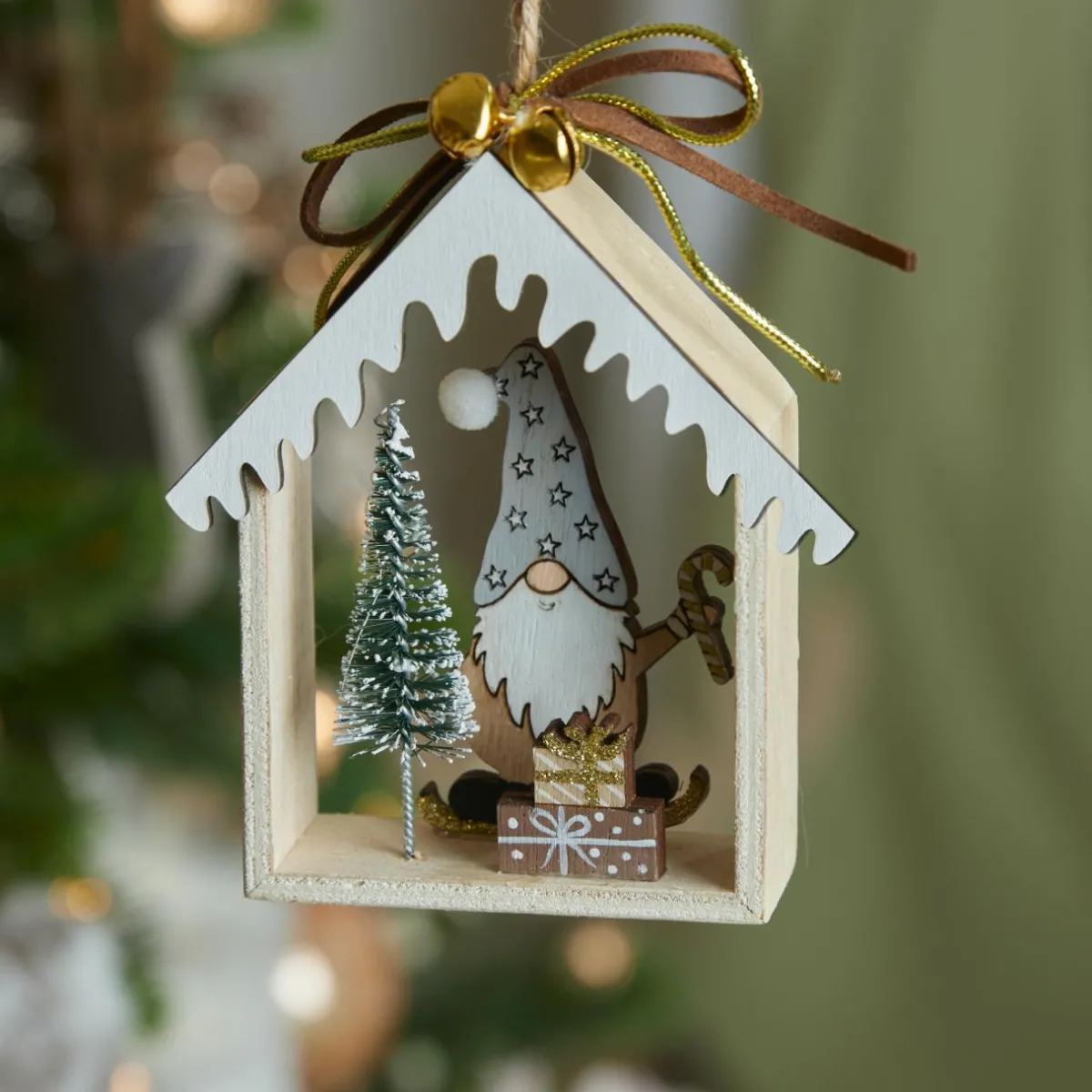 KAEMINGK Suspension de Noël en bois (H11 cm) Maison du Père Noël Gris Best