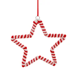 JJA Suspension de Noël en métal (D15 cm) Étoile sucre d'orge et blanc Rouge