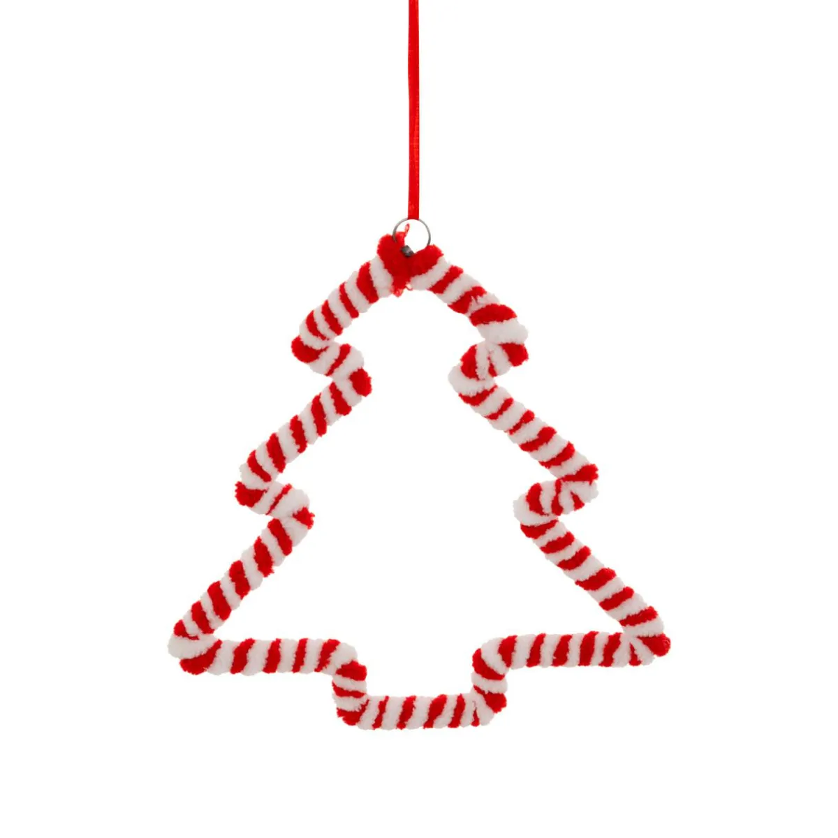 JJA Suspension de Noël en métal (H15 cm) Sapin sucre d'orge et blanc Rouge