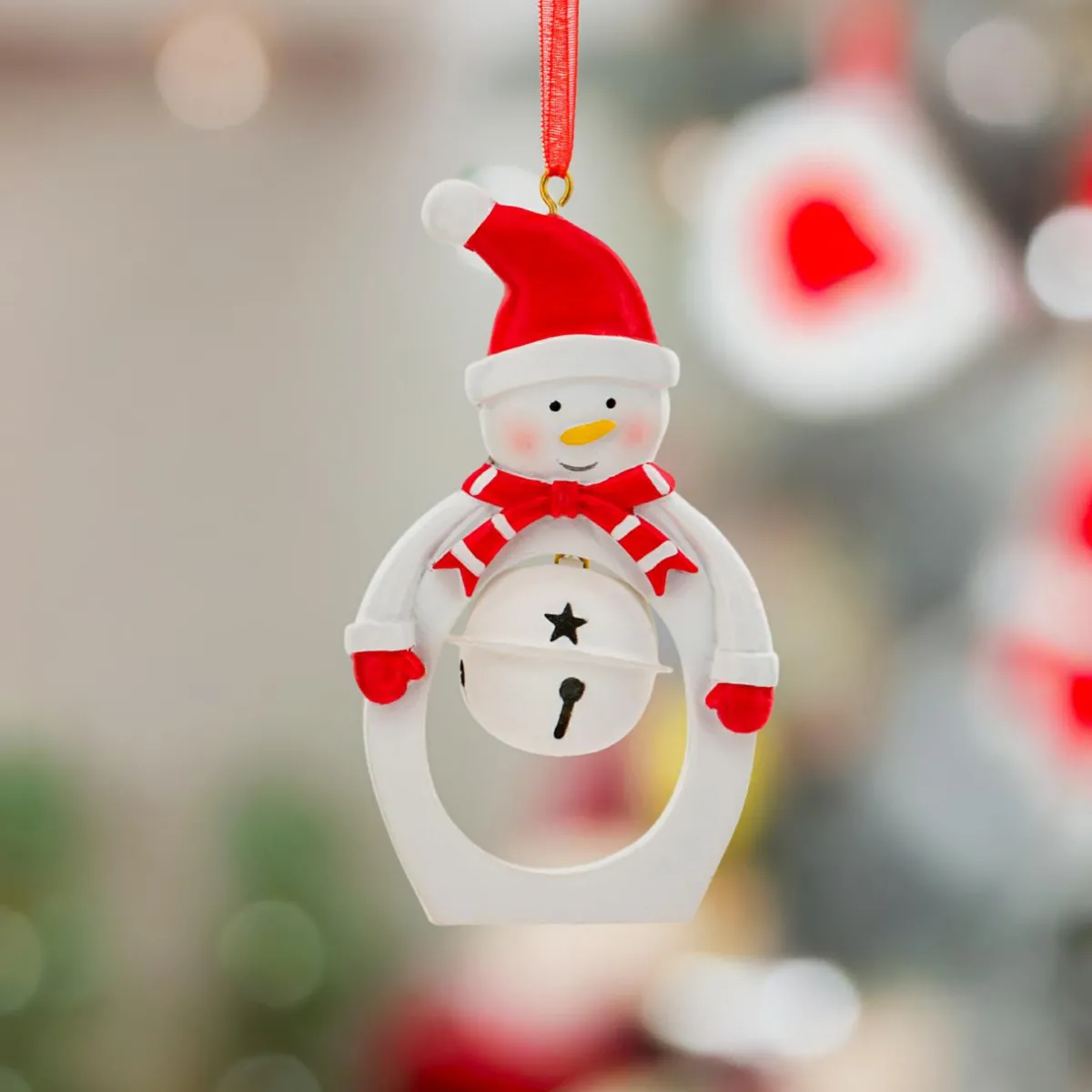 JJA Suspension de Noël en métal (H10 cm) Cloche et bonhomme de neige Blanc Online