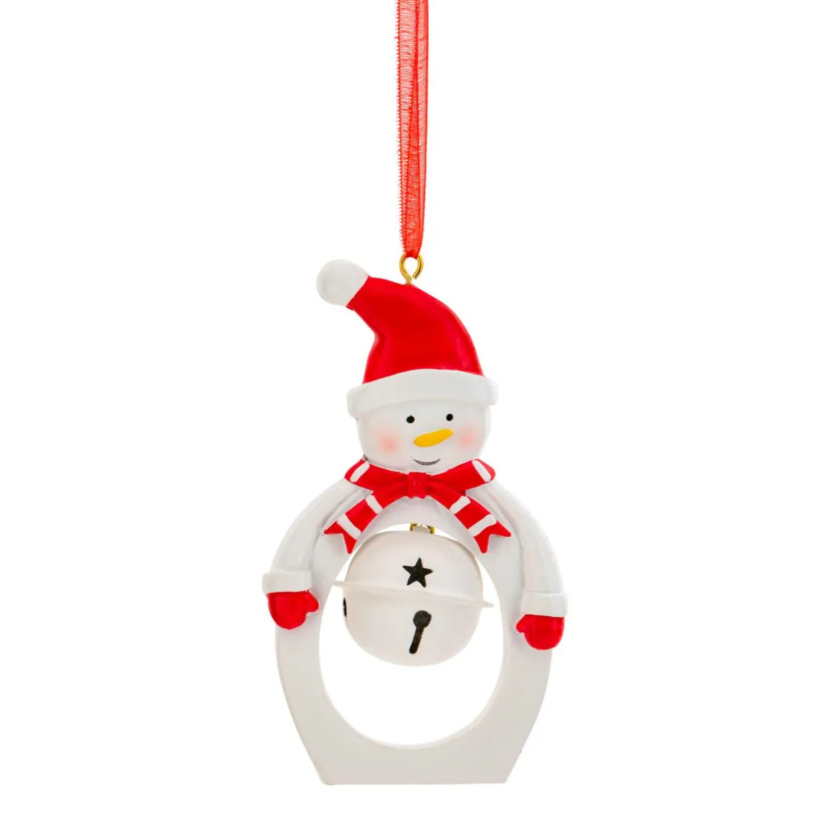 JJA Suspension de Noël en métal (H10 cm) Cloche et bonhomme de neige Blanc Online