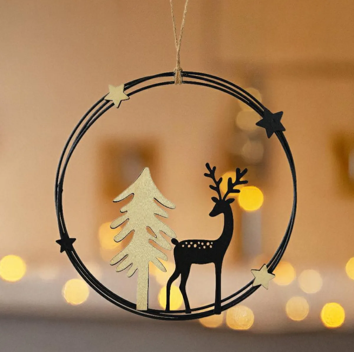 KAEMINGK Suspension de Noël en métal (D18 cm) Renne chic et doré Noir Best