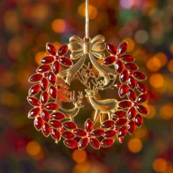 KAEMINGK Suspension de Noël en métal (D9 cm) Couronne et strass et doré Rouge