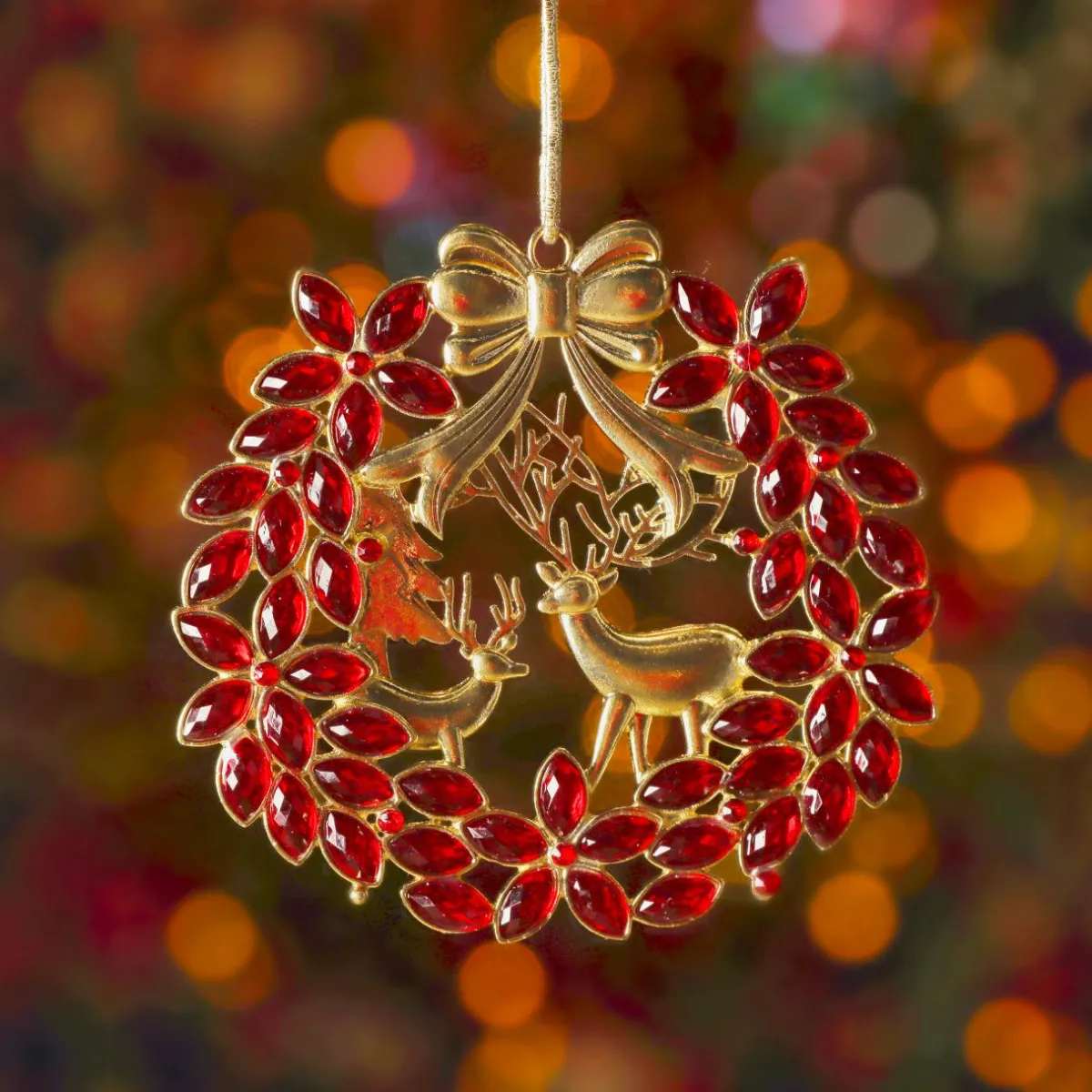 KAEMINGK Suspension de Noël en métal (D9 cm) Couronne et strass et doré Rouge