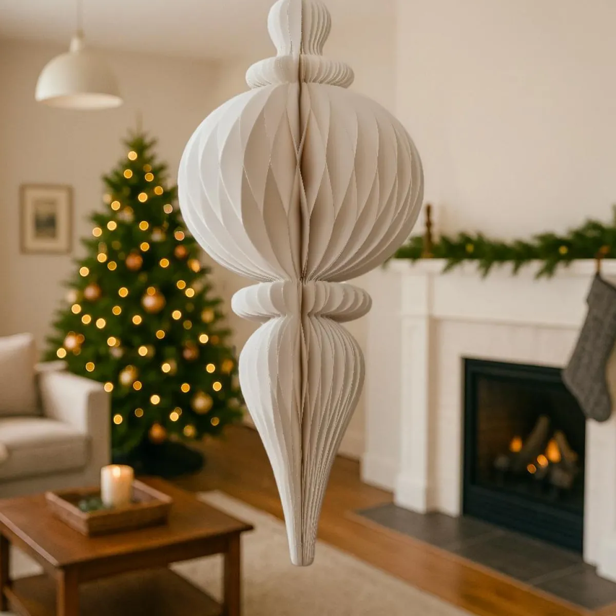 KAEMINGK Suspension de Noël en papier (H80 cm) fermeture Magnétique Blanc Discount