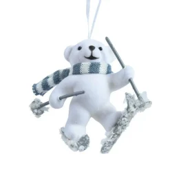 KAEMINGK Suspension de Noël en plastique floqué velours (H10 cm) Ours Albin Blanc New