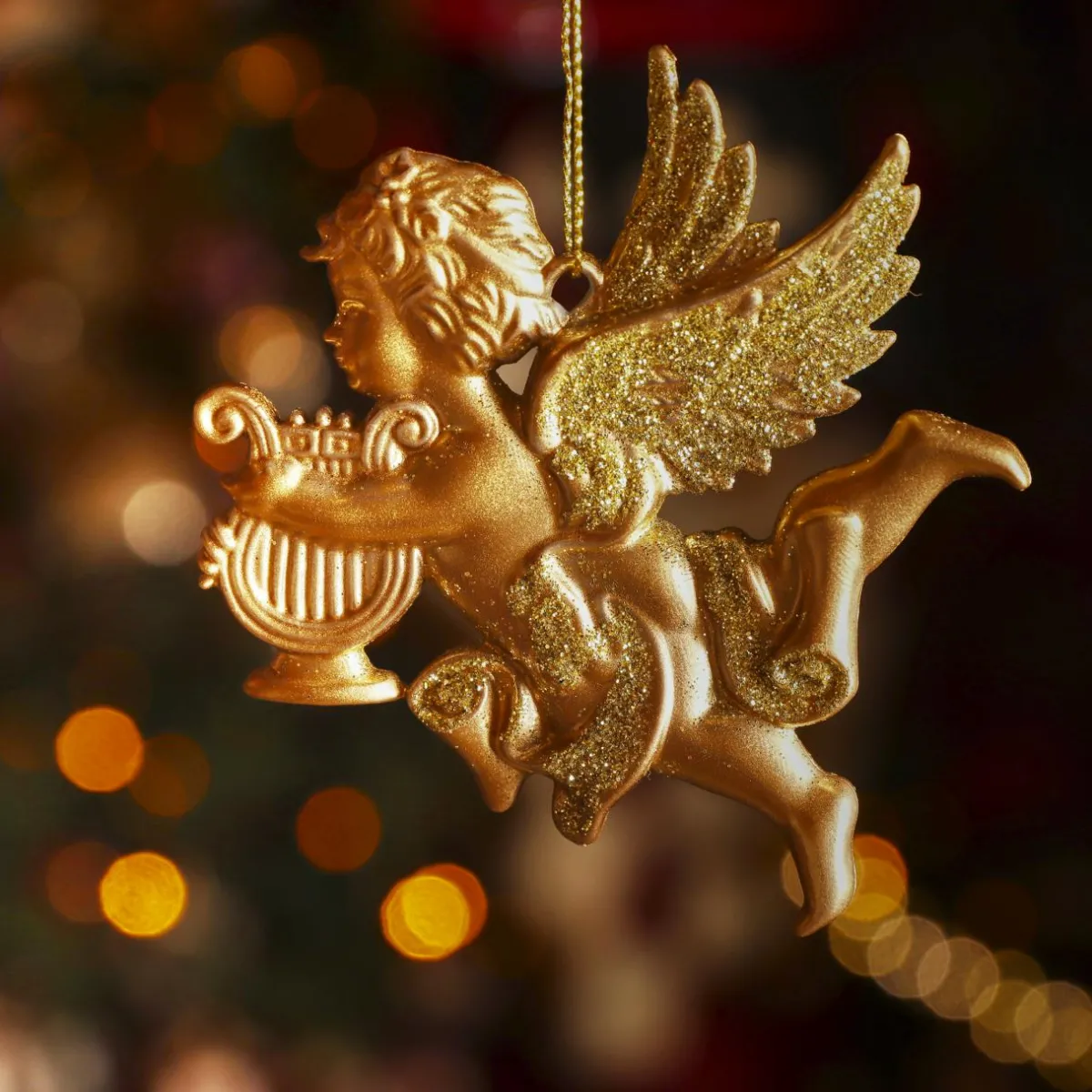 KAEMINGK Suspension de Noël (H9 cm) Ange gardien pailleté Or Sale