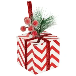 FEERIC LIGHTS Suspension de Noël (H12 cm) Cadeau rayé et baies Rouge Online