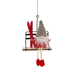 JJA Suspension de Noël (H19 cm) Lutin sur télésiège Rouge