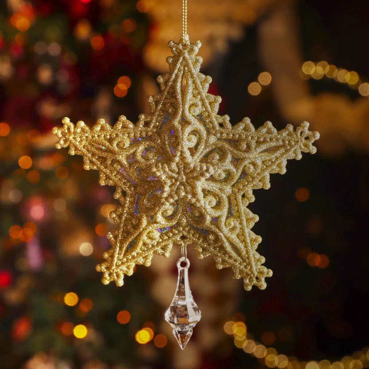 KAEMINGK Suspension de Noël (H13 cm) Étoile de Rêve Dé pailleté Or Discount