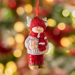 KAEMINGK Suspension de Noël terre cuite (H8 cm) Chérubin Rouge Clearance