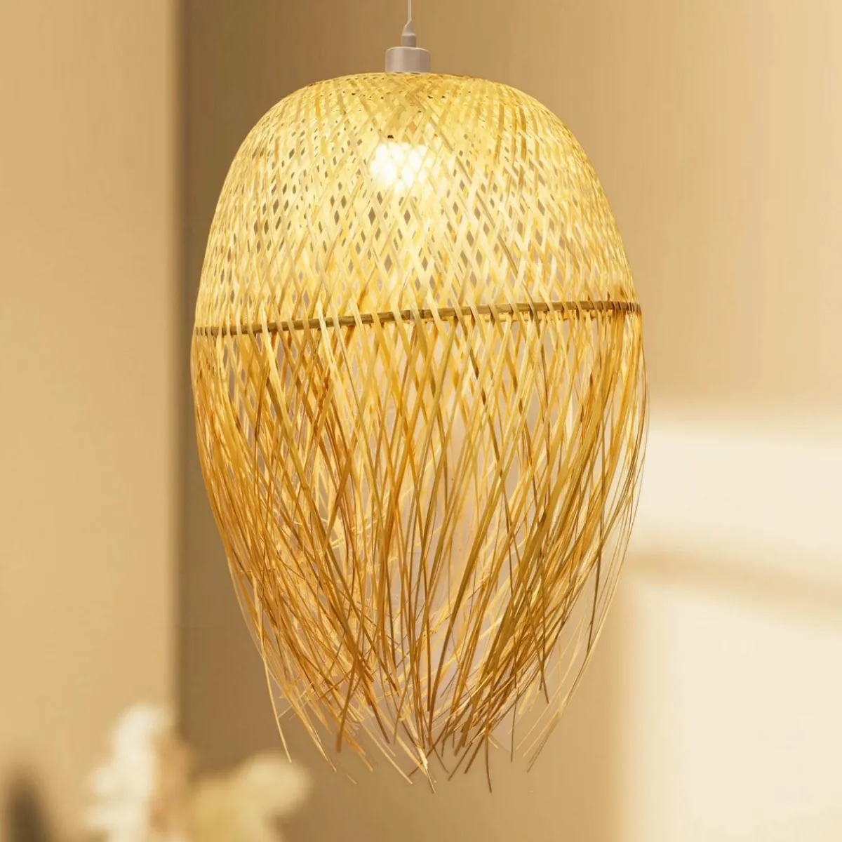 EMINZA Suspension lumineuse à franges en bambou (H70 cm) Huelva Naturel Best