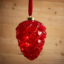 KAEMINGK Suspension lumineuse à piles 15 LED (D15 cm) Pomme de pin de Venezia Rouge Online