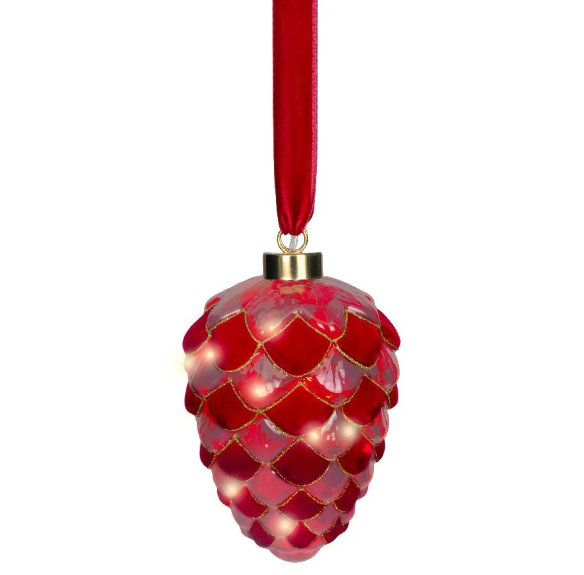 KAEMINGK Suspension lumineuse à piles 15 LED (D15 cm) Pomme de pin de Venezia Rouge Online