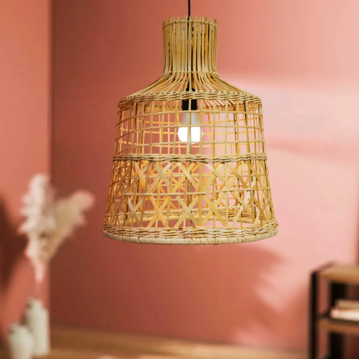 EMINZA Suspension lumineuse ajourée en bambou (H50 cm) Pampelune Naturel Hot