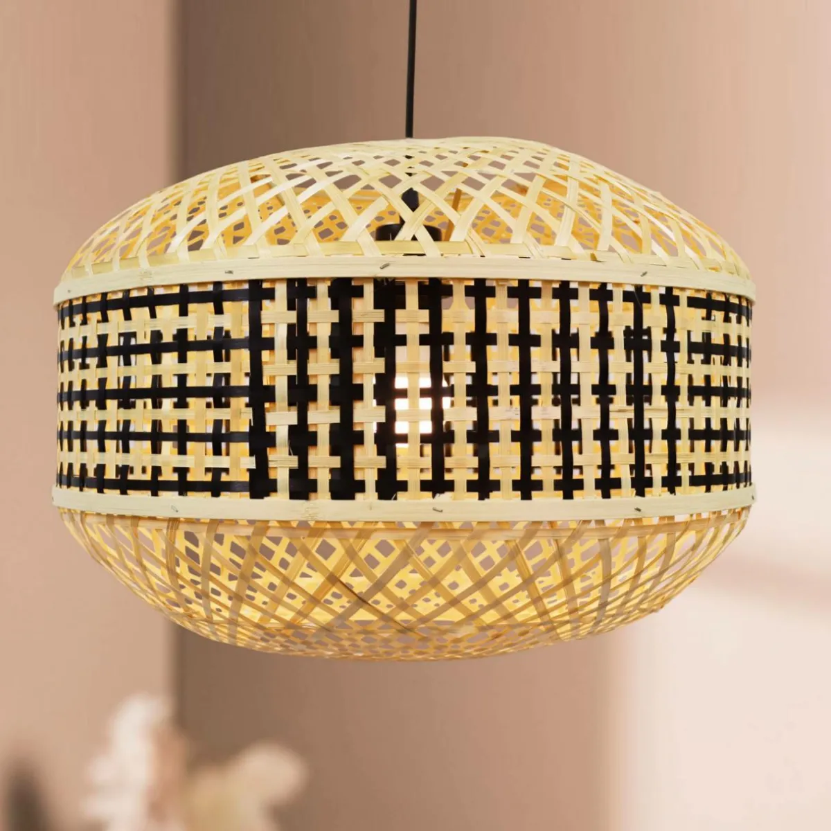 EMINZA Suspension lumineuse en bambou (D45 cm) Huesca et naturel Noir Best