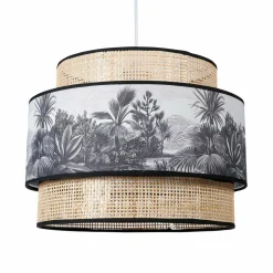 OSTARIA Suspension lumineuse en rotin double (D35 cm) Ombrage et naturel Noir Discount