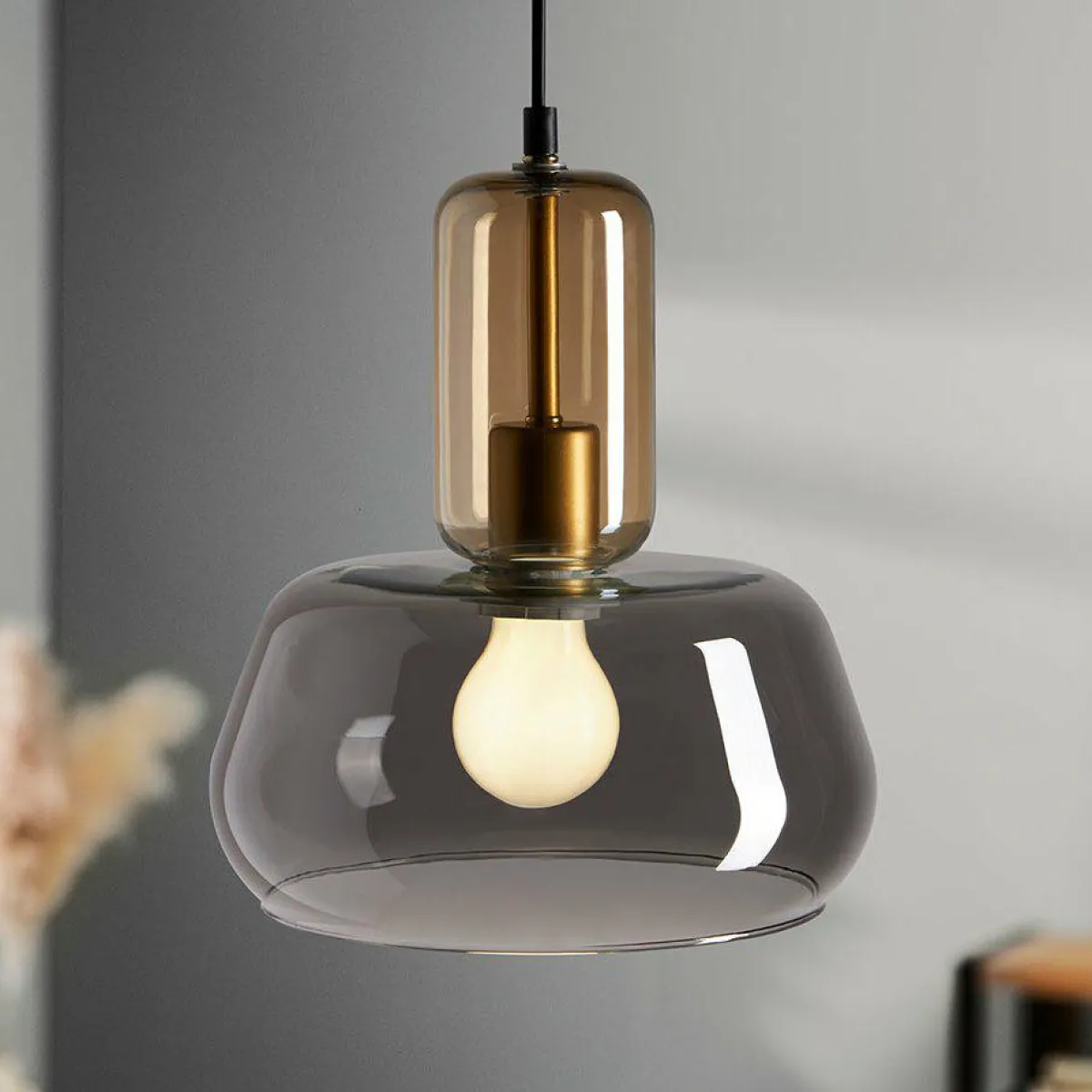 OSTARIA Suspension lumineuse en verre (D24 cm) Dulcia Noir Outlet
