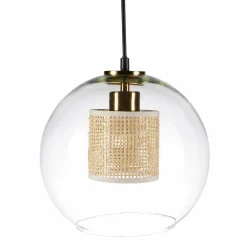 OSTARIA Suspension lumineuse en verre et cannage (D25 cm) Lucéa Beige Transparent Hot
