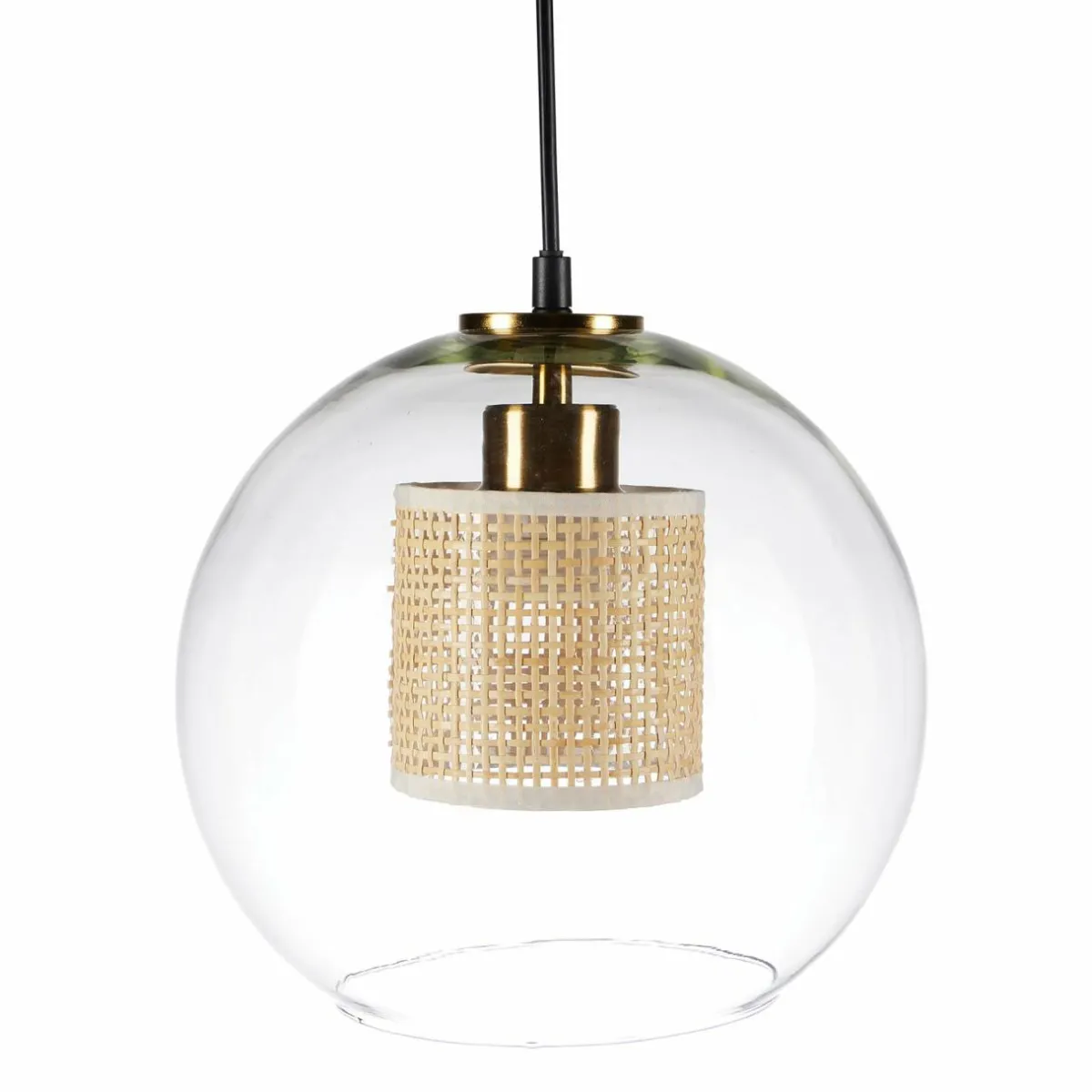 OSTARIA Suspension lumineuse en verre et cannage (D25 cm) Lucéa Beige Transparent Hot