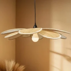 EMINZA Suspension lumineuse pétale en tissu (D58 cm) Salamanca beige et noir Naturel