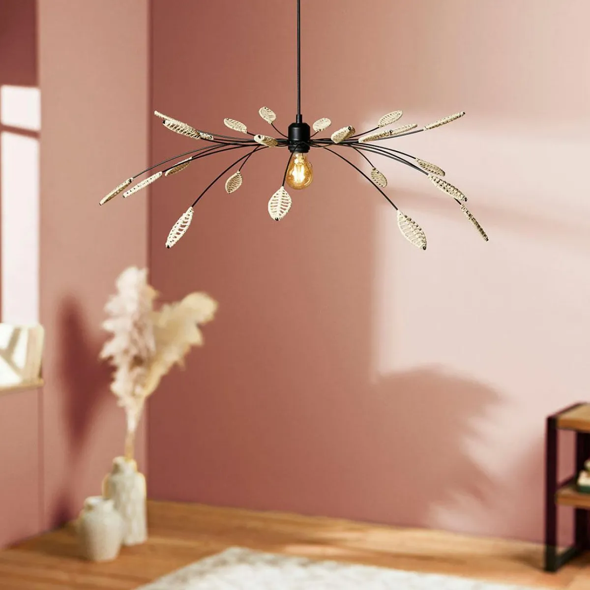 OSTARIA Suspension métal et pétales (D80 cm) Ellisse et beige Noir Discount