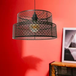 OSTARIA Suspension ronde métal marocaine (D34 cm) Gigogne Noir New