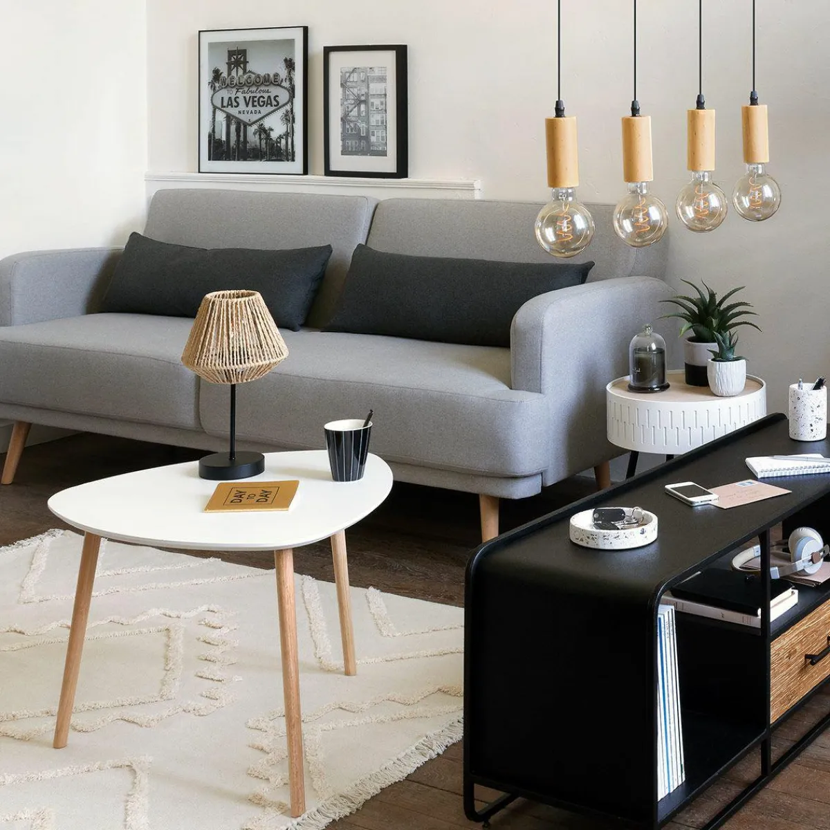 ATMOSPHERA Table à café en bois (H45 cm) Mileo Polygone he Blanc Outlet
