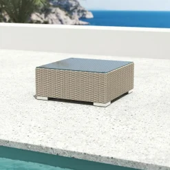 MOBELLIA Table basse de jardin carrée en résine tressée Palma Gris New