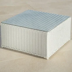 MOBELLIA Table basse de jardin carrée en résine tressée Calvi Blanc Hot