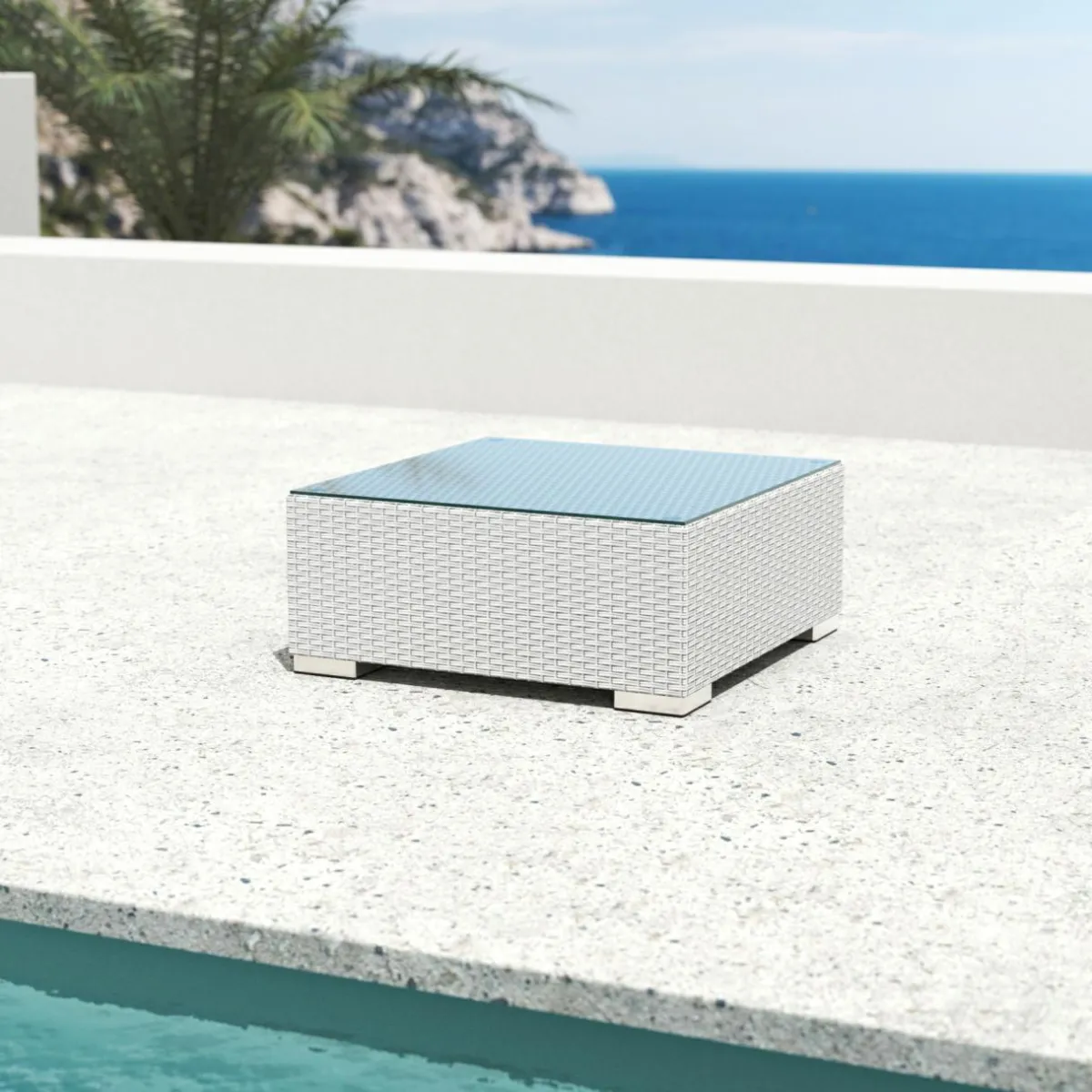 MOBELLIA Table basse de jardin carrée en résine tressée Palma Blanc Outlet