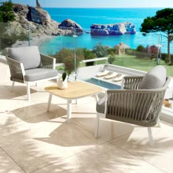 MOBELLIA Table basse de jardin carrée aluminium Amalfi Blanc Sale