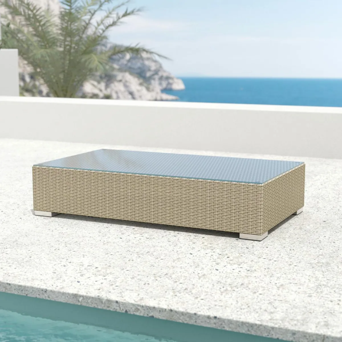 MOBELLIA Table basse de jardin rectangulaire en résine tressée Palma Gris Sale